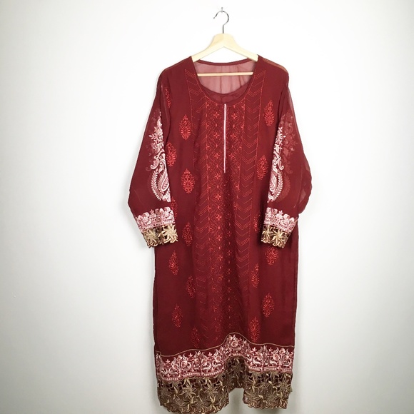 Imported Dresses & Skirts - Long Sleeve Embellished Red Dress L